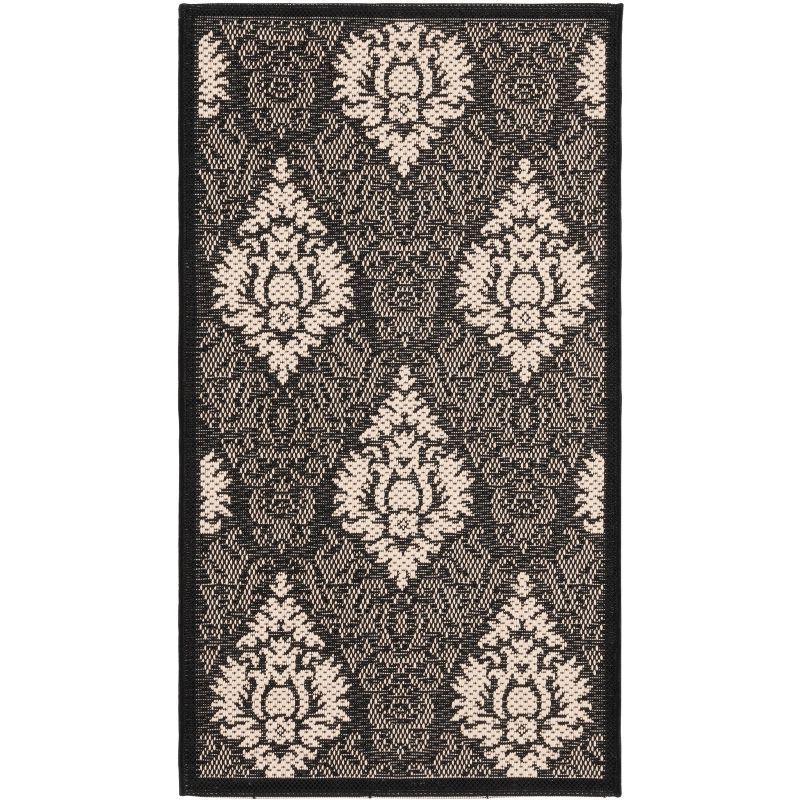 Black and Sand Floral Motif Indoor/Outdoor Area Rug