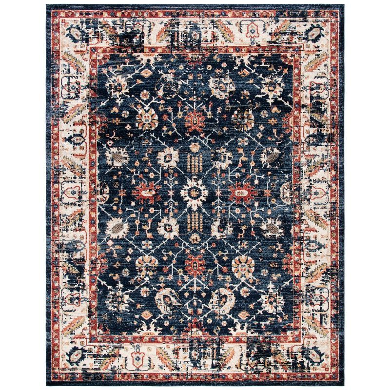 Navy and Ivory 8' x 10' Synthetic Floral Area Rug