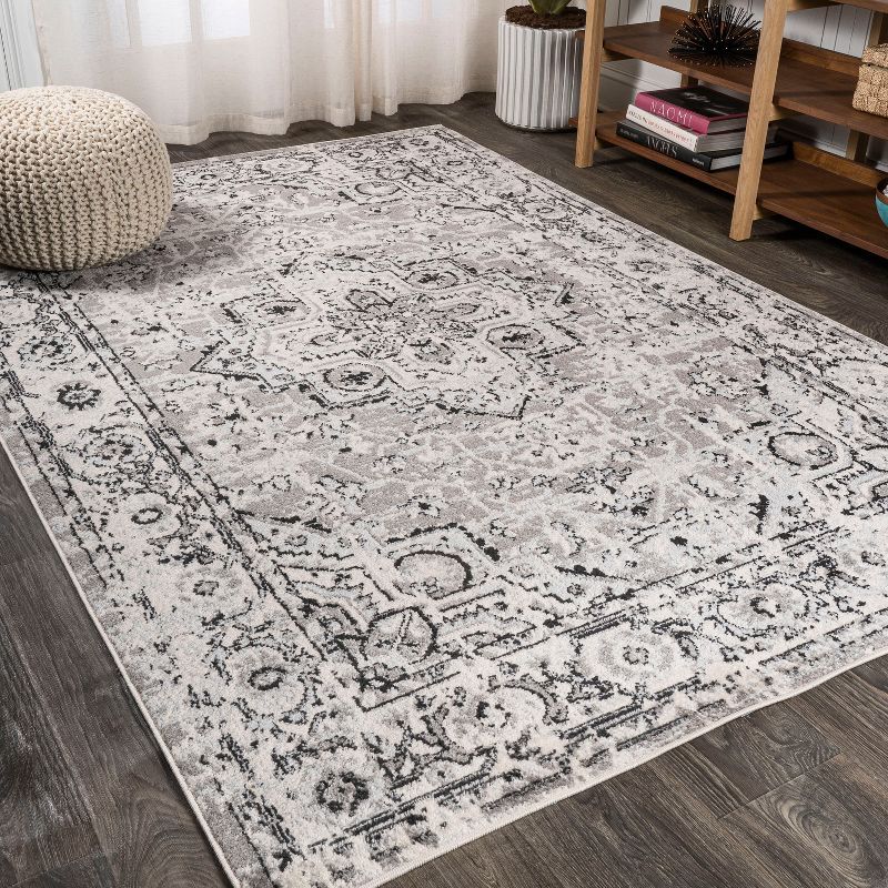 Reversible Medallion Synthetic Area Rug 4' x 6' - Gray