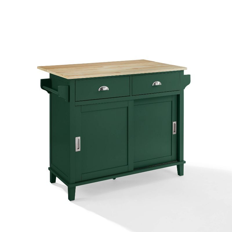 Emerald and Natural Wood Drop Leaf Kitchen Island