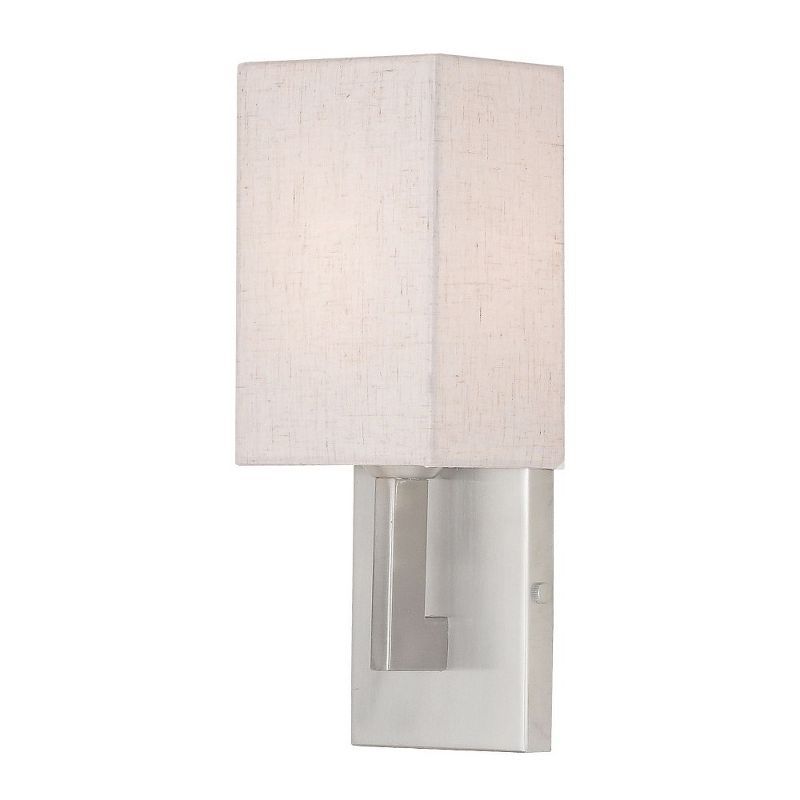 Meridian Brushed Nickel Dimmable 1-Light Wall Sconce with Oatmeal Shade