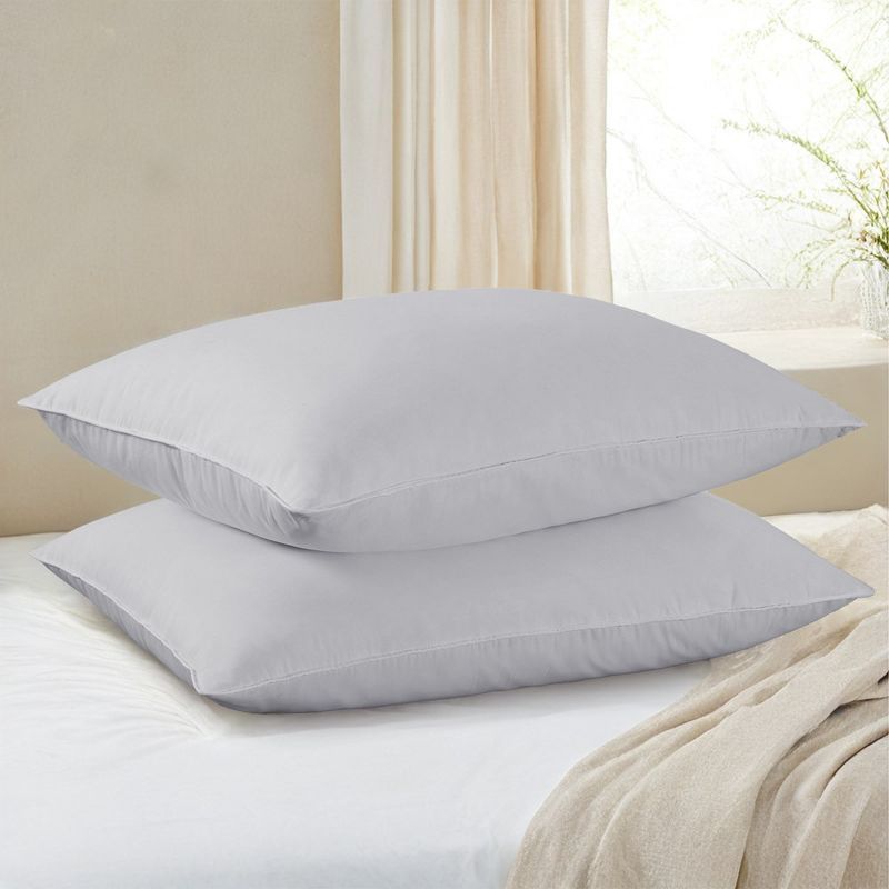 Standard Gray Goose Feather Down Bed Pillow Set with Cotton Cover