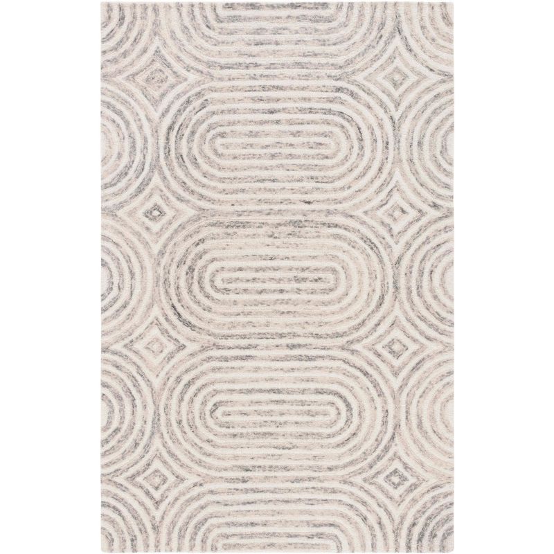Ivory and Gray Hand-Tufted Wool Geometric 4' x 6' Area Rug