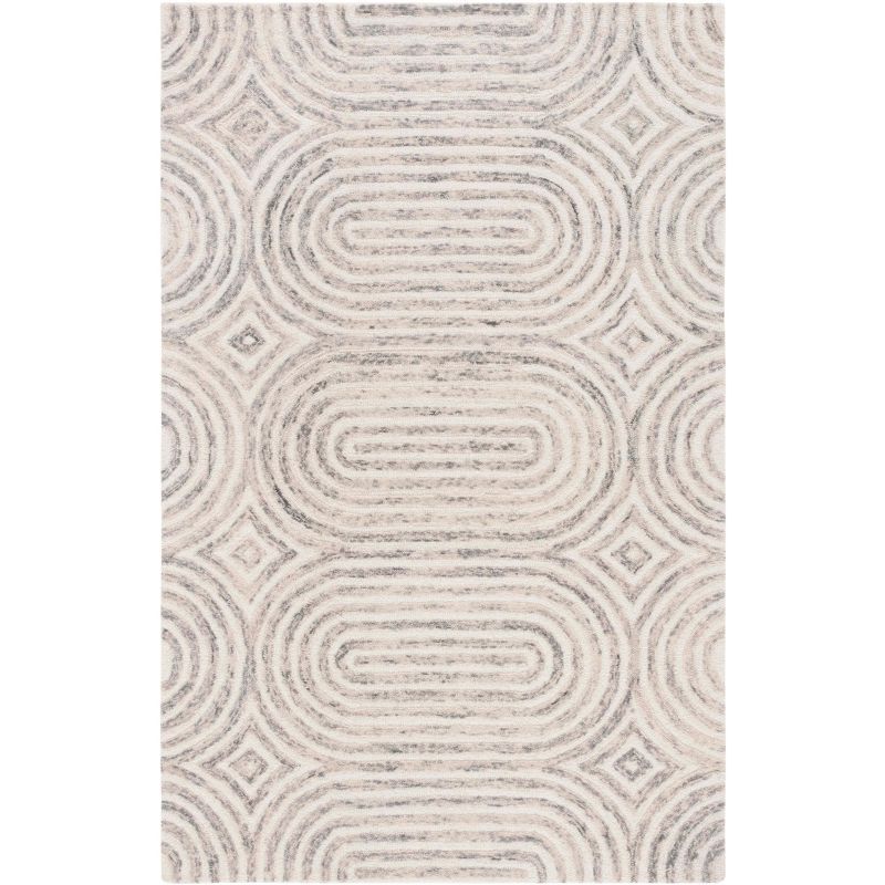 Gray and Ivory Hand-Tufted Wool Geometric Area Rug 5' x 8'