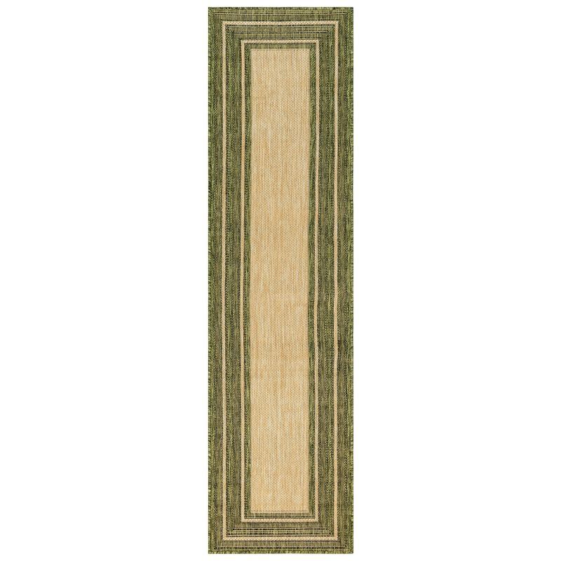 Green and Beige Flat Woven Indoor/Outdoor Runner Rug