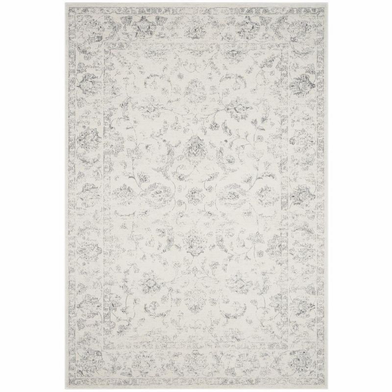 Elegant Cream & Grey Synthetic Rectangular Rug, 6'7" X 9'2"