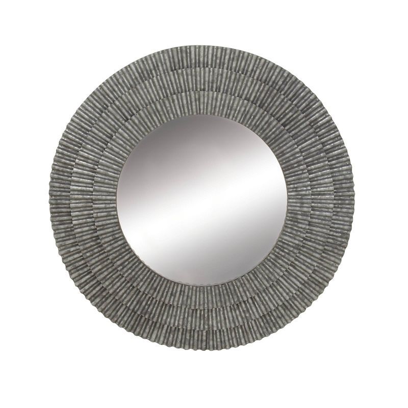 Galvanized Gray Round Corrugated Iron Wall Mirror