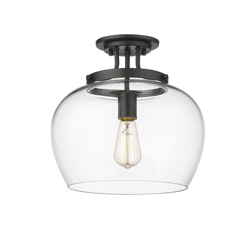 Joliet 13" Matte Black Steel and Glass Semi Flush Mount Light