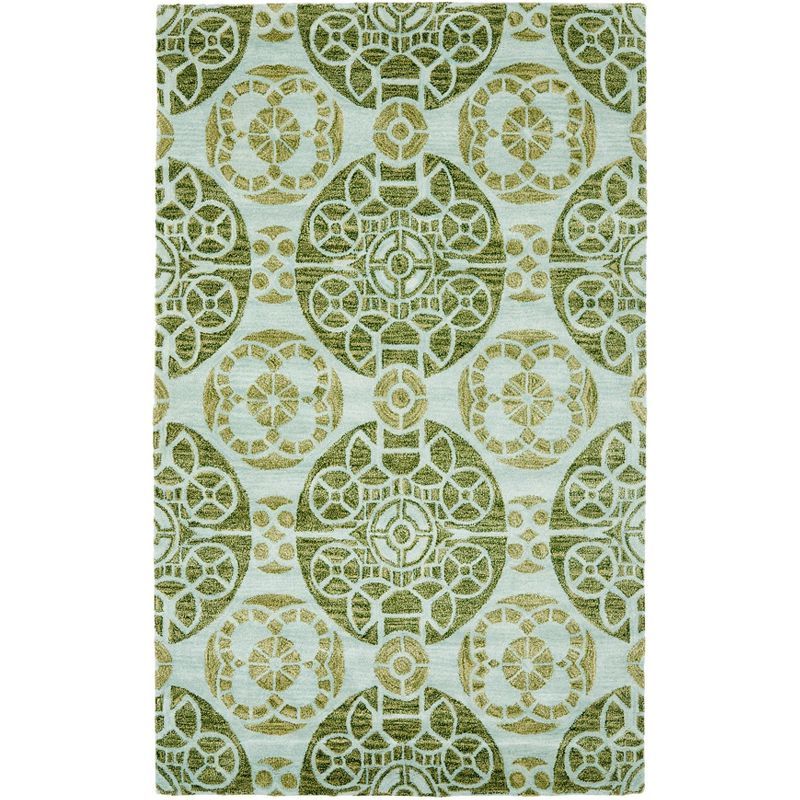 Handmade Turquoise and Green Wool Tufted Area Rug, 5' x 8'