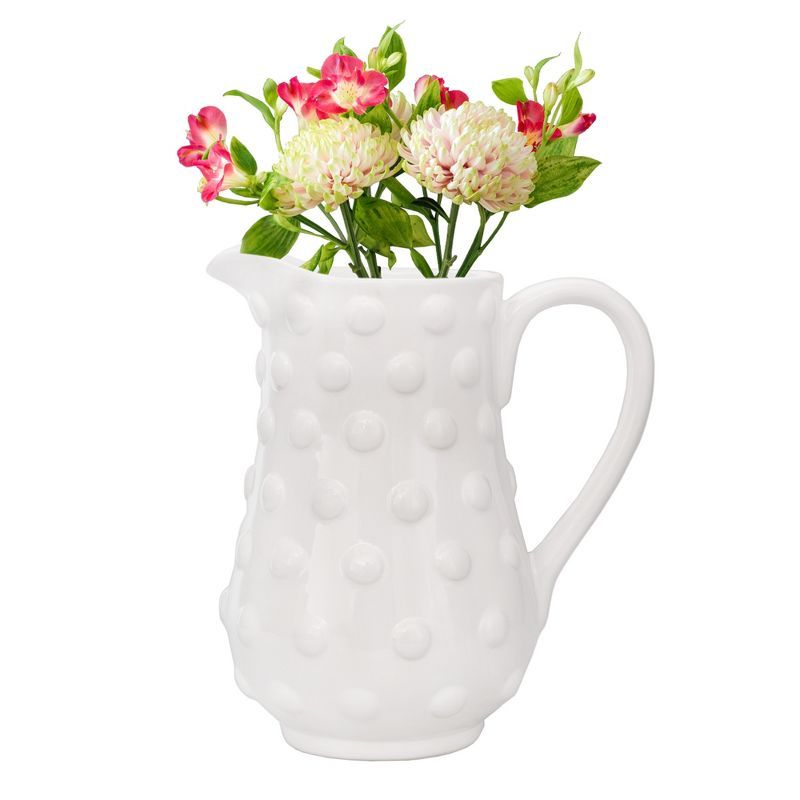 Small White Ceramic Hobnail Pitcher Vase