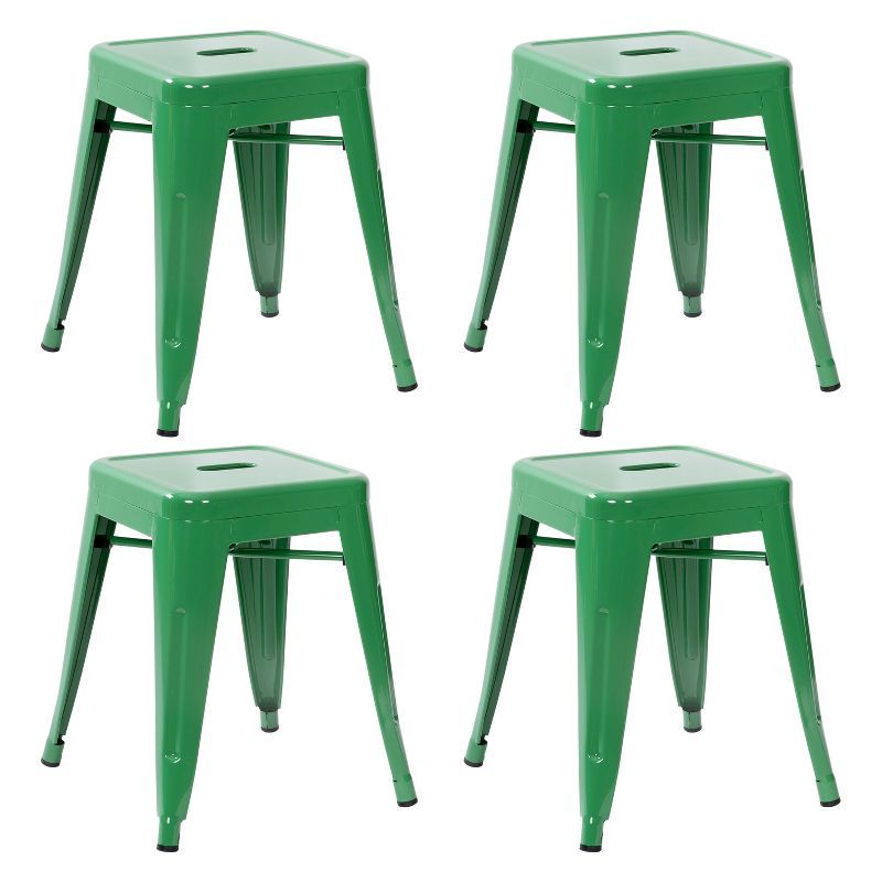 Green Stackable Backless Metal Dining Stools, 18 Inch, Set of 4