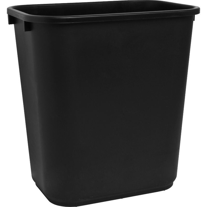 Black Rectangular Plastic Office Wastebasket 15"