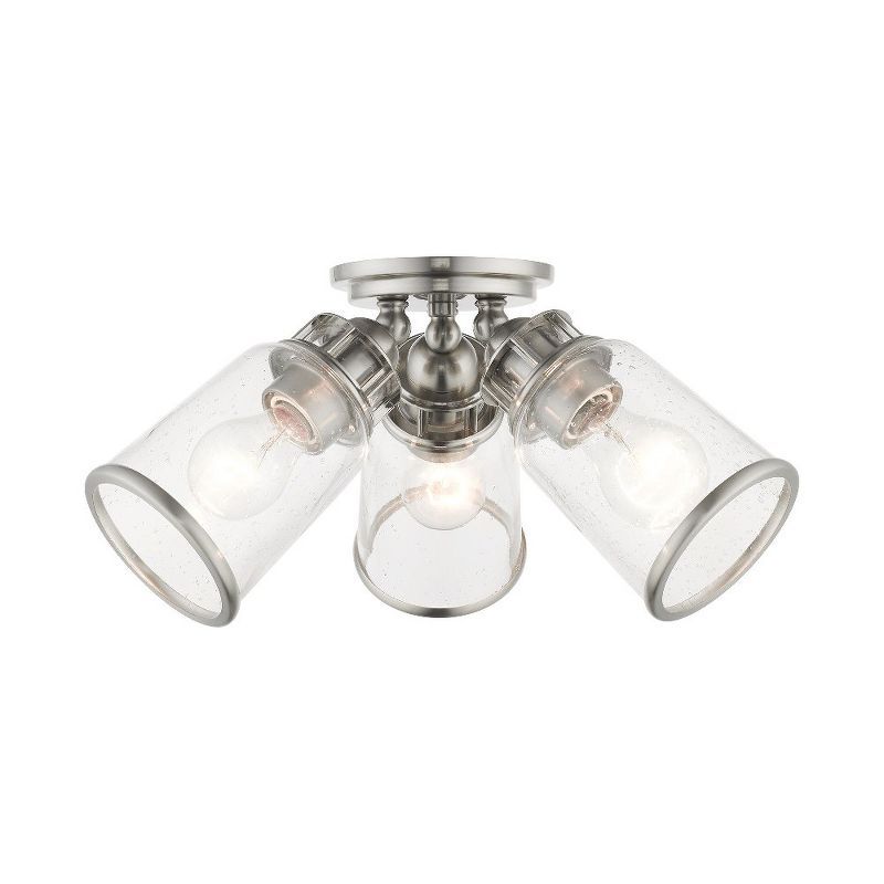 Brushed Nickel 3-Light Flush Mount with Clear Seeded Glass