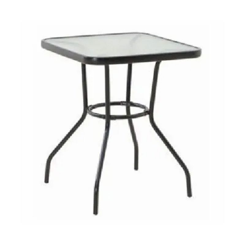 Four Seasons Courtyard Black Steel Glass Top 24-Inch Patio Dining Table