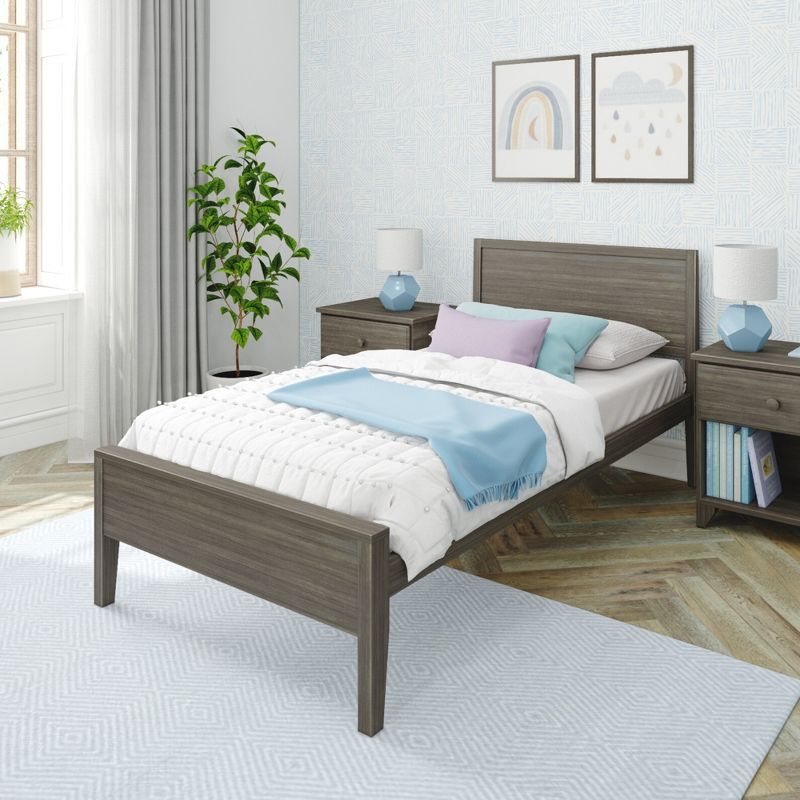 Clay Twin Platform Bed with Pine Wood Frame and Panel Headboard