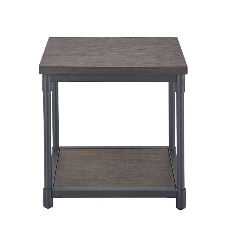 Prescott Smokey Oak and Black Metal Rectangular End Table with Storage Shelf