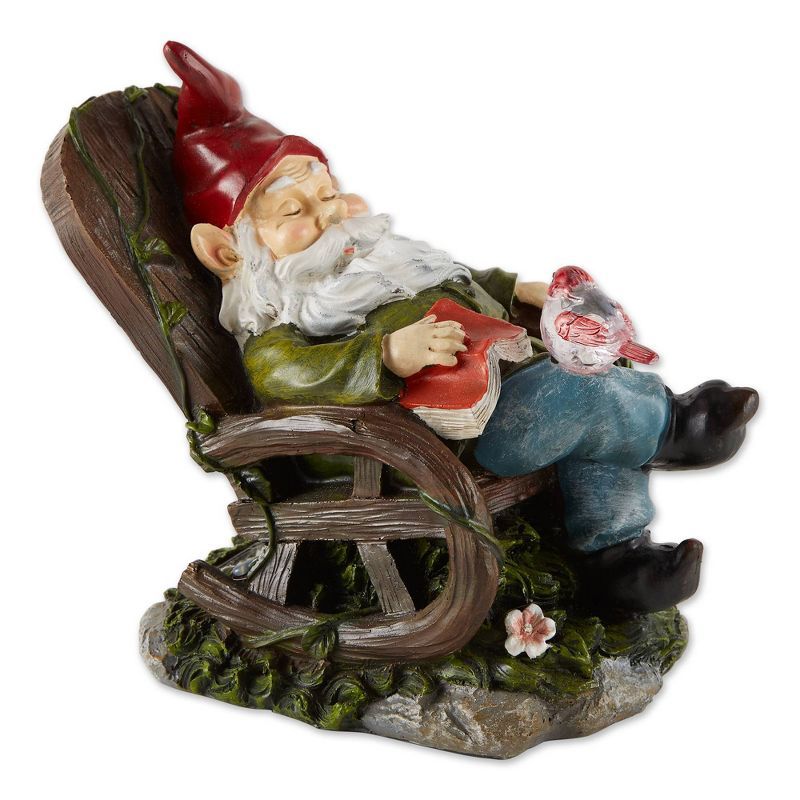 Solar Red Bird Rocking Chair Gnome Garden Statue