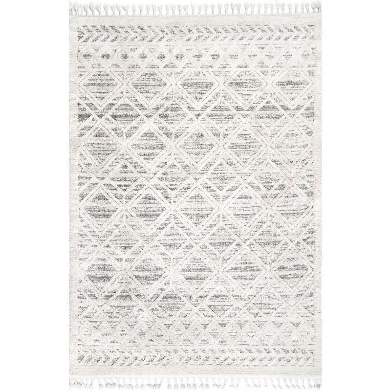 Beige Moroccan Lattice Tassel 3' x 5' Synthetic Area Rug