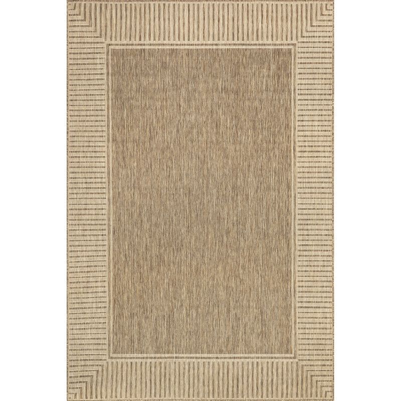 Casual Elegance Light Brown Stripe Indoor/Outdoor Square Rug