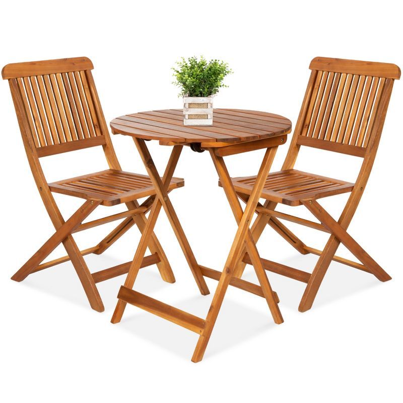 Elegant Acacia Wood 3-Piece Bistro Set with Teak Finish