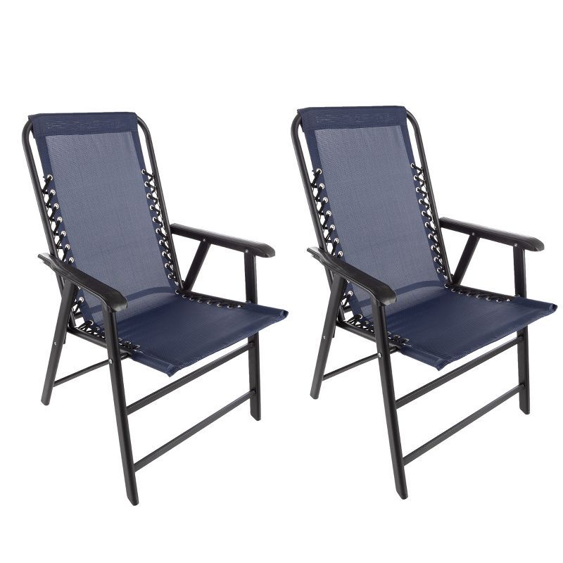 Set of 2 Navy Folding Camping Chairs with Textilene Fabric