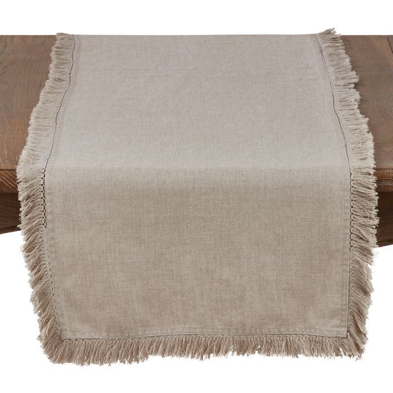 Natural Linen Stonewashed Fringe Table Runner 16" x 72"