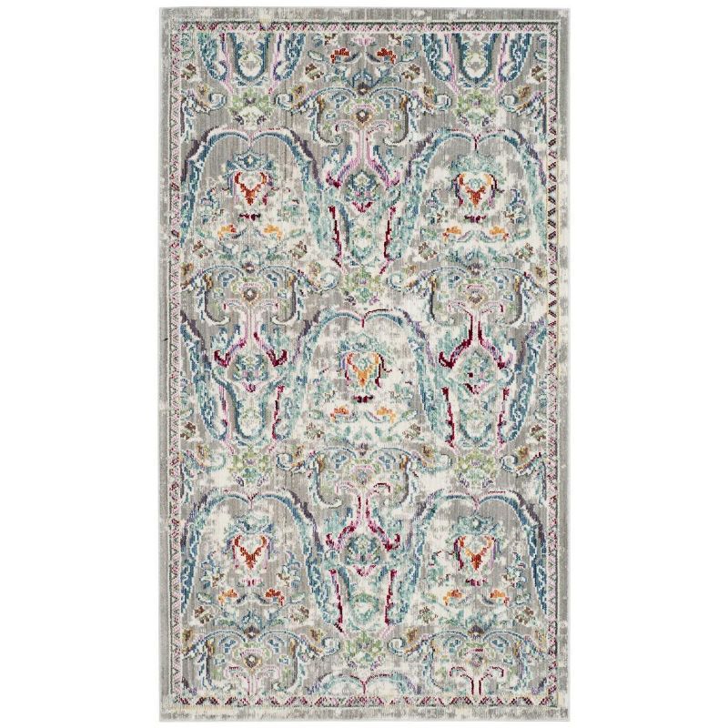 Hand-Knotted Grey and Light Blue Abstract Synthetic Rug, 3' x 5'