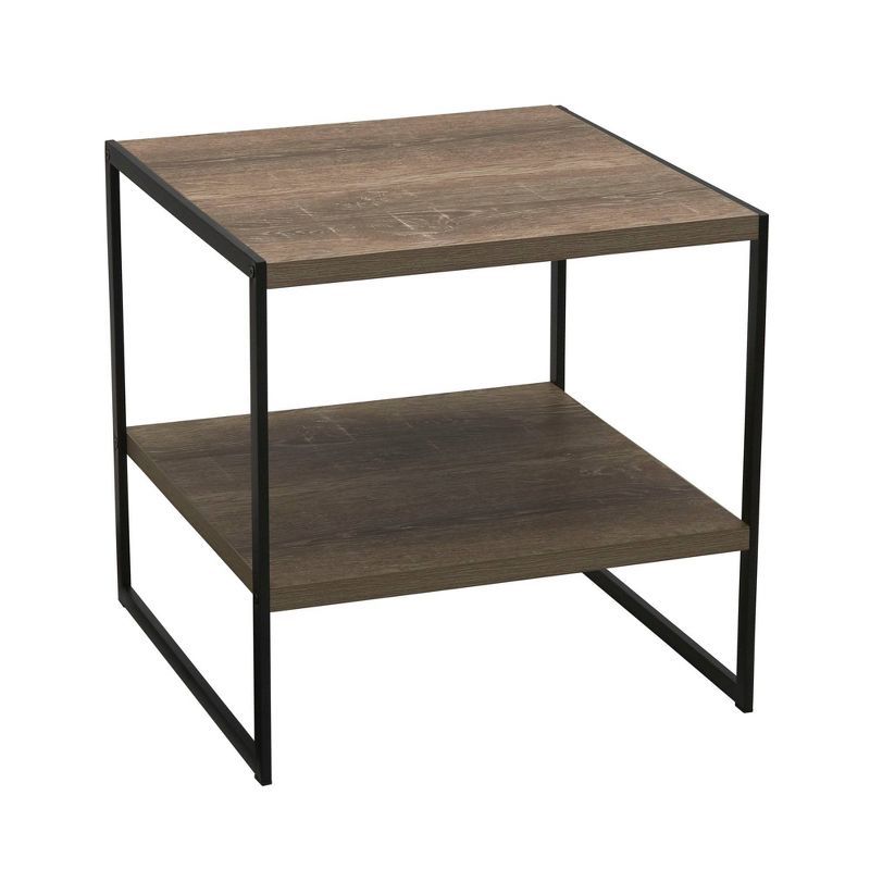 Ashwood and Black Metal Square End Table with Storage Shelf