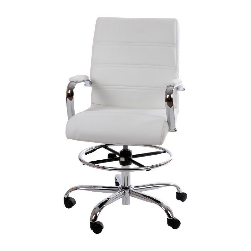 Modern White LeatherSoft Swivel Drafting Chair with Chrome Base