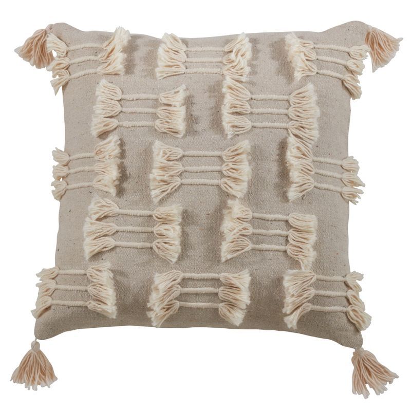 Natural Cotton Tri-Line Frayed Decorative Pillow Cover