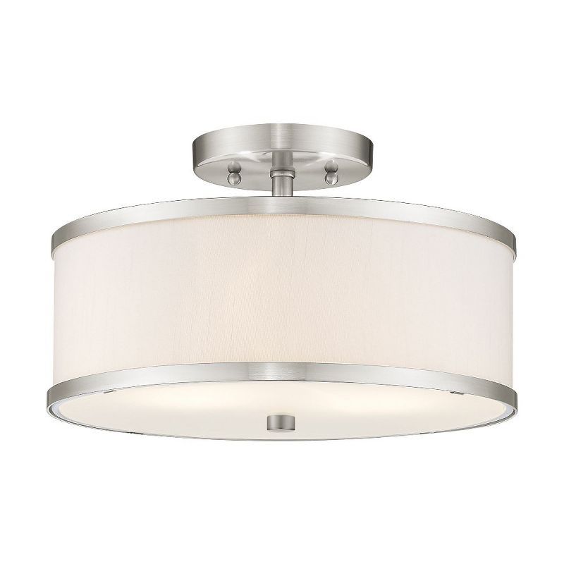 Brushed Nickel Drum Shade Semi Flush Mount Ceiling Light