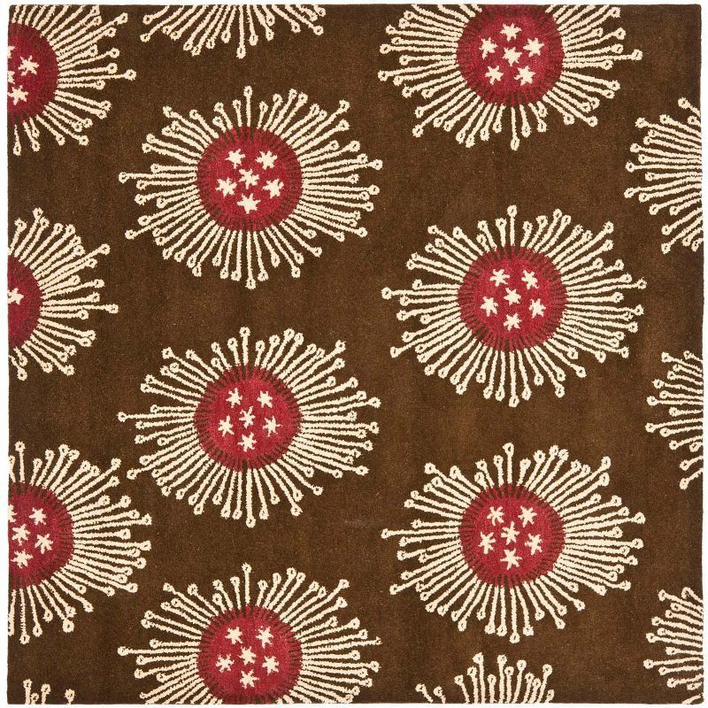 Brown and Multi Wool Viscose Square Area Rug