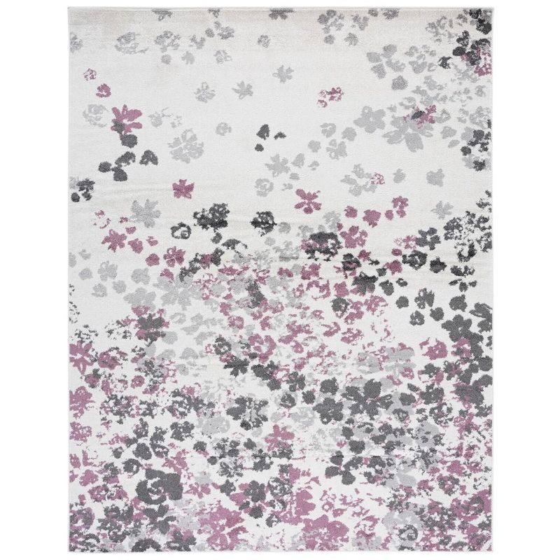 Ivory & Purple Floral 9'x12' Reversible Synthetic Area Rug