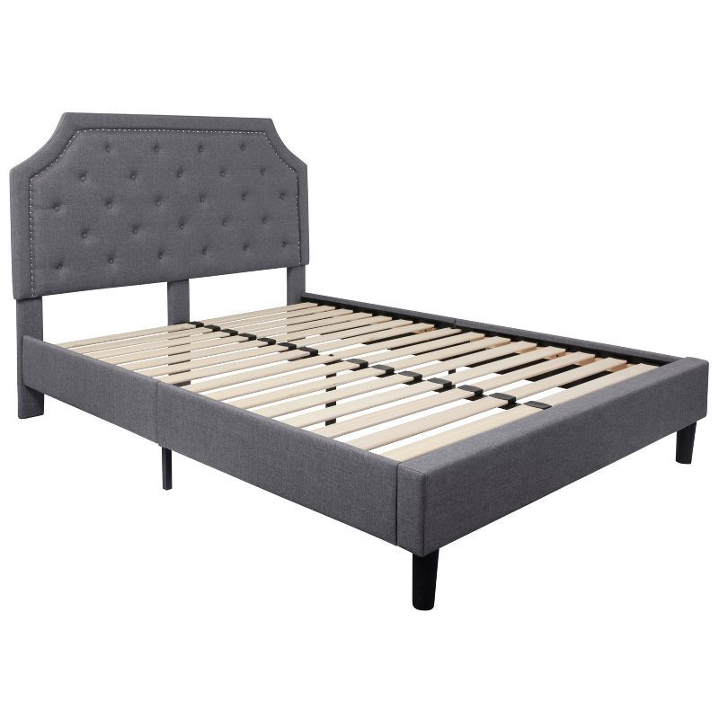 Light Gray Queen Upholstered Platform Bed with Tufted Headboard