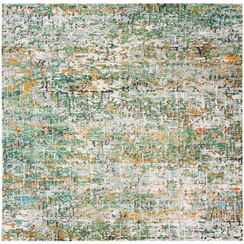 Madison Green and Turquoise Abstract Square Rug