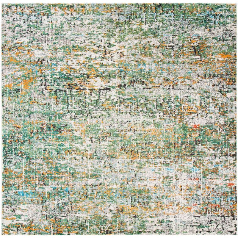 Green and Turquoise Abstract 5' Square Synthetic Area Rug