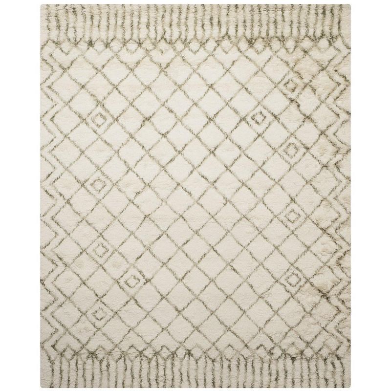 Ivory & Green Hand-Tufted Wool Shag Area Rug 10' x 14'