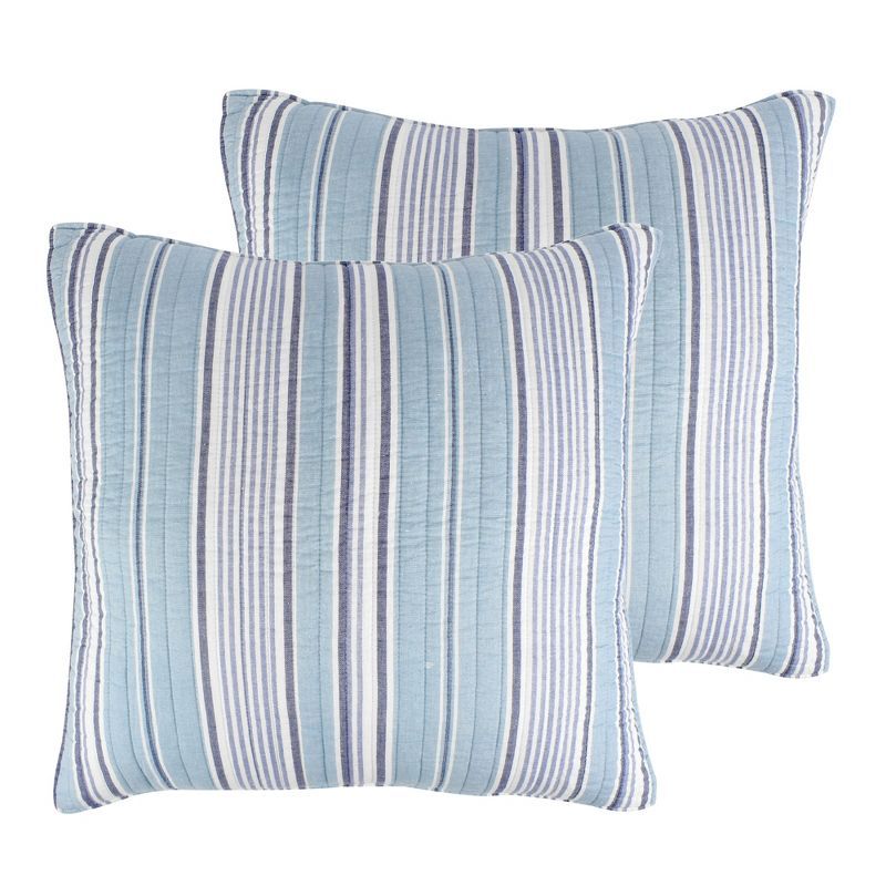 Lacey Sea Blue and White Cotton Euro Sham Set