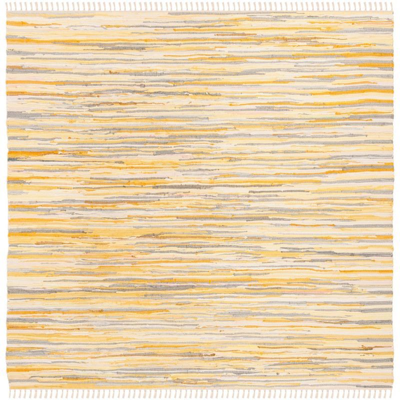 Handwoven Square Cotton Area Rug in Gold and Multicolor Stripes - 6x6 ft