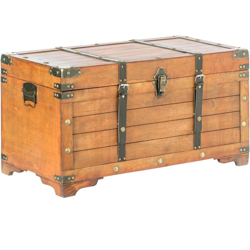 Rustic Brown Large Wooden Storage Trunk with Lockable Latch