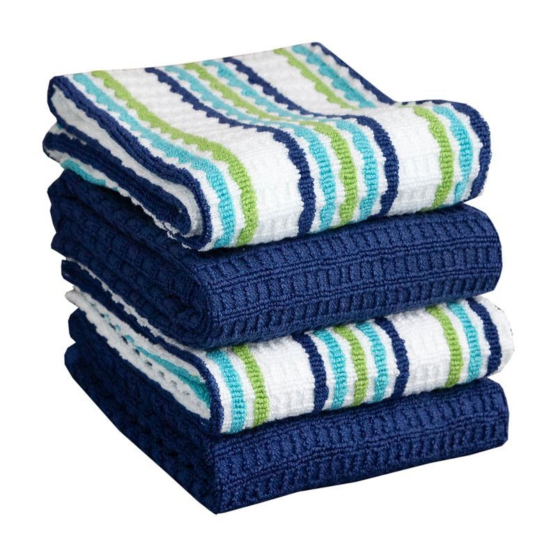 Blue and White Cotton Waffle Kitchen Towel Set, 4-Pack