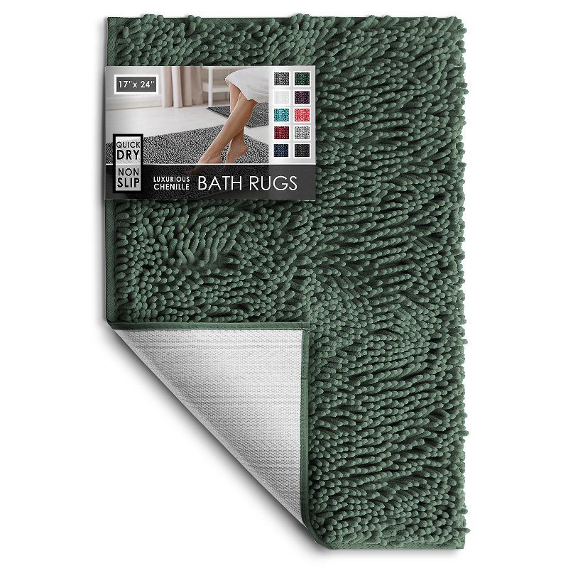 Hunter Green Chenille Small Non-Slip Bathroom Rug