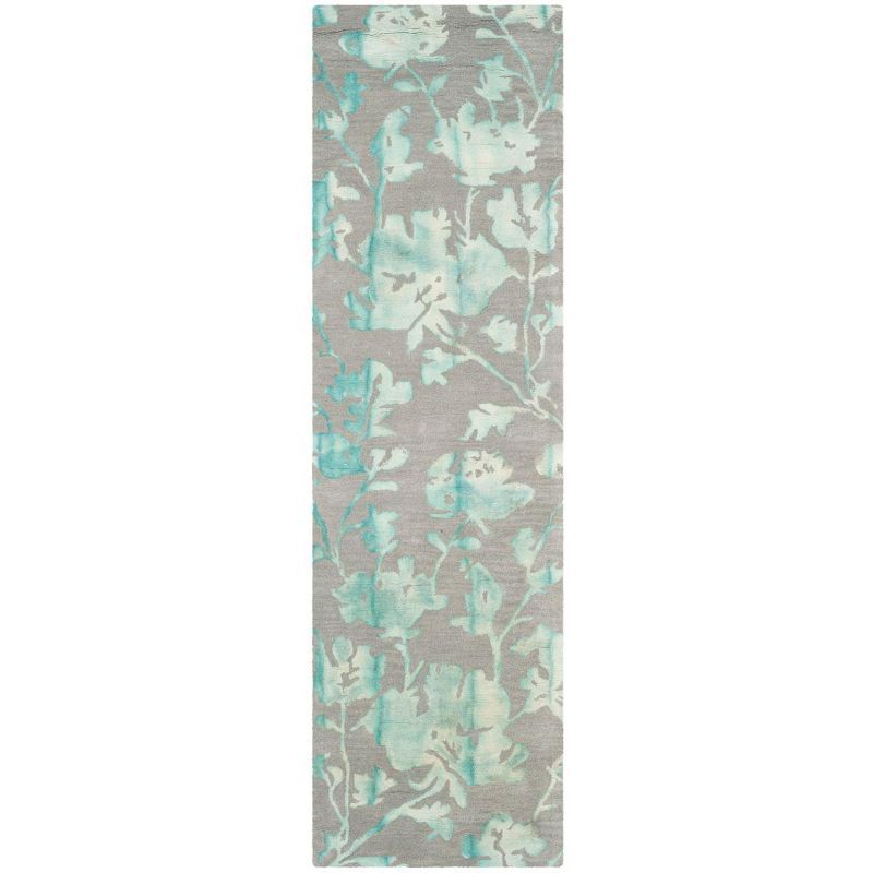 Elegant Hand-Tufted Wool Runner in Grey & Turquoise - 27" x 144"