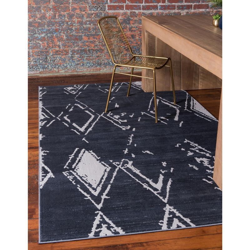 Navy Blue Geometric Rectangular Synthetic Area Rug