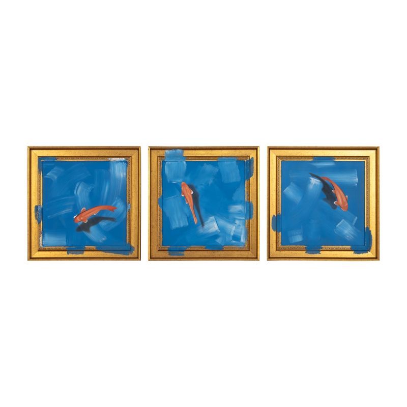 Hand Painted Fish in Sea Blue and Orange Coastal Wall Art Set