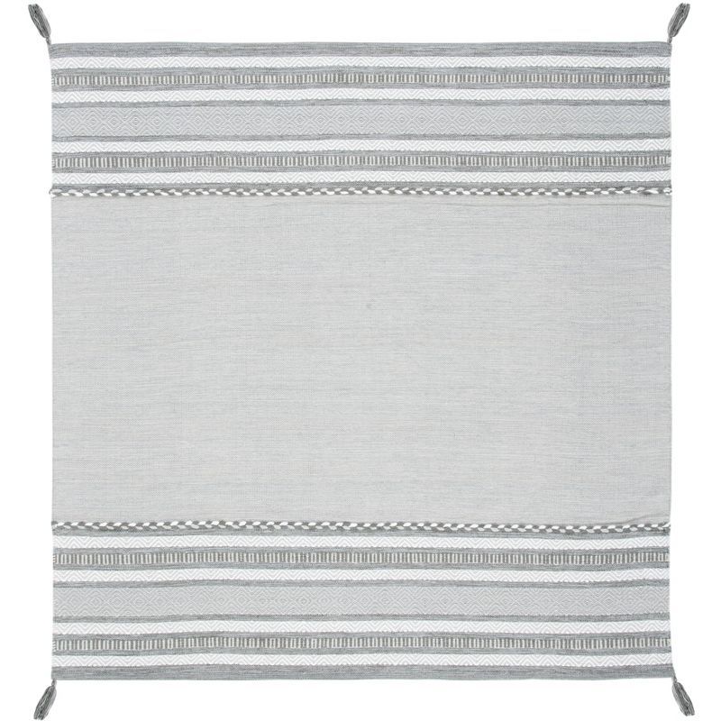 Handmade Grey and Ivory Cotton Square Area Rug, 6'x6'