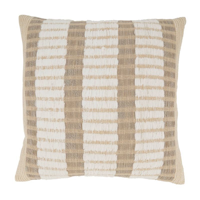 Natural Woven Striped Cotton Throw Pillow