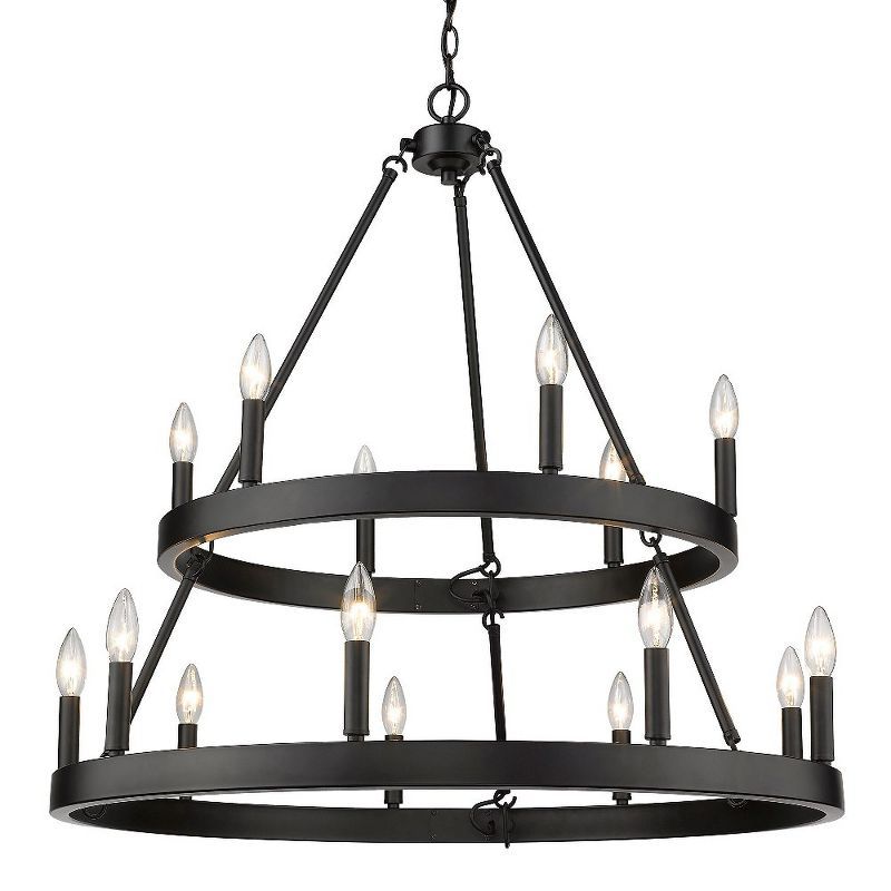 Matte Black 32" Steel 2-Tier 15-Light Chandelier