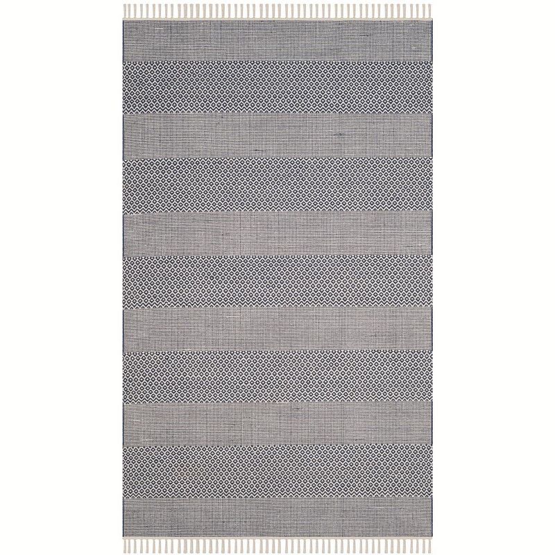 Ivory and Navy Flat Woven Cotton Rectangular Rug, 4' x 6'