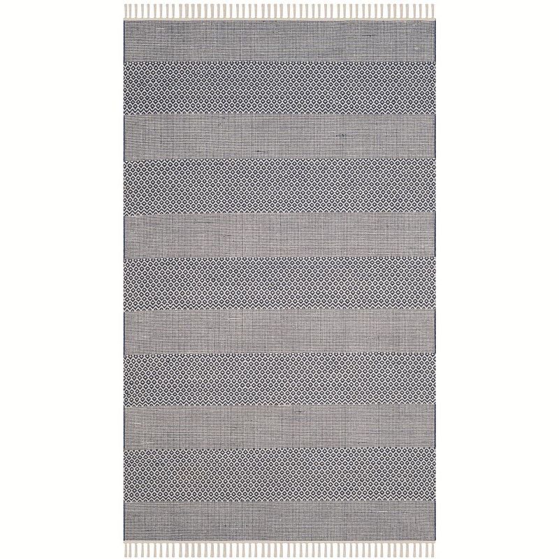 Coastal Breeze Ivory/Navy 9' x 12' Hand-Woven Cotton Area Rug